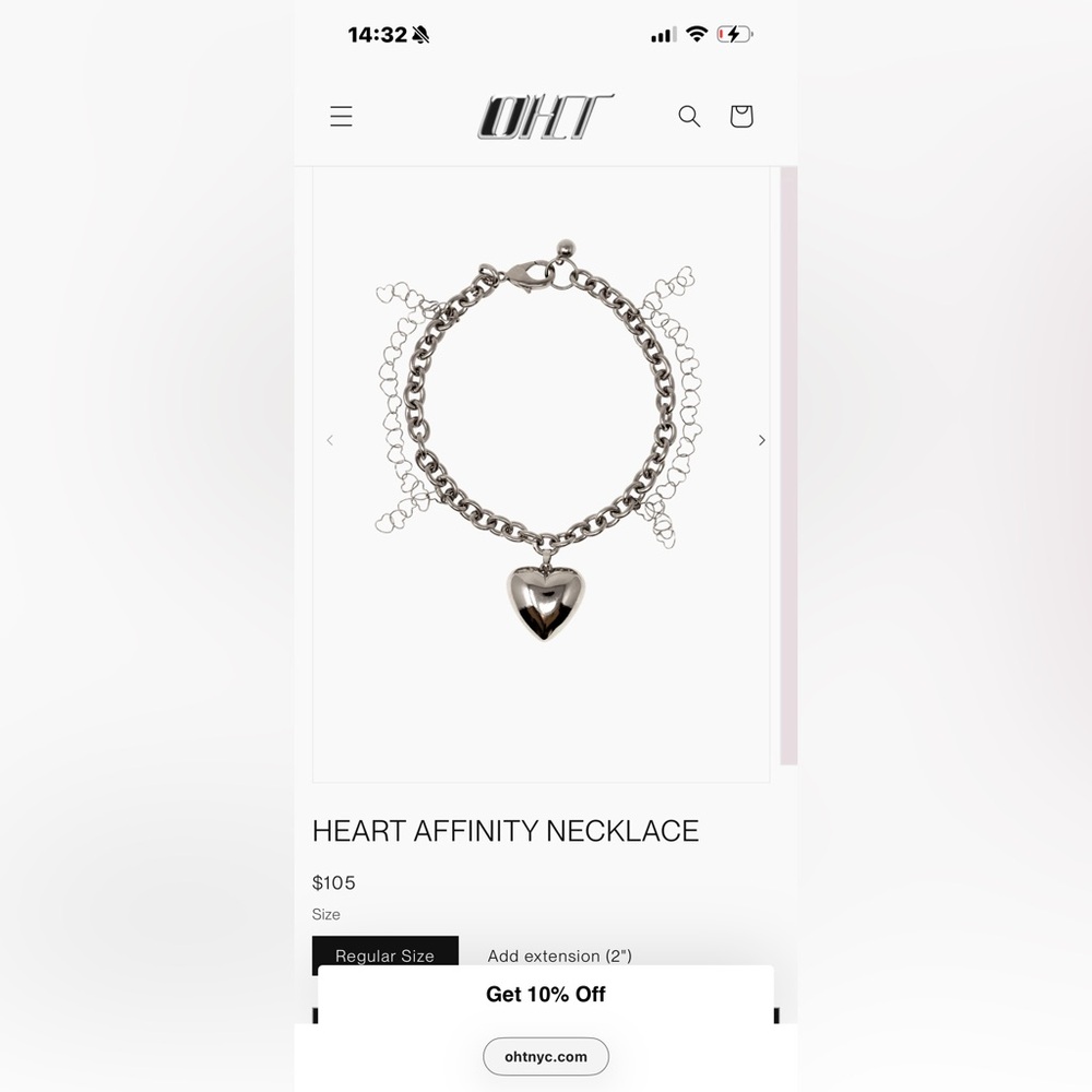 OHT NYC Heart Affinity Necklace Brand New
